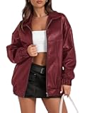 Womens Leather Jacket Oversized Faux Casual Zip Up Bomber Motorcycle Jackect Trendy Fall Winter Clothes S-XXL