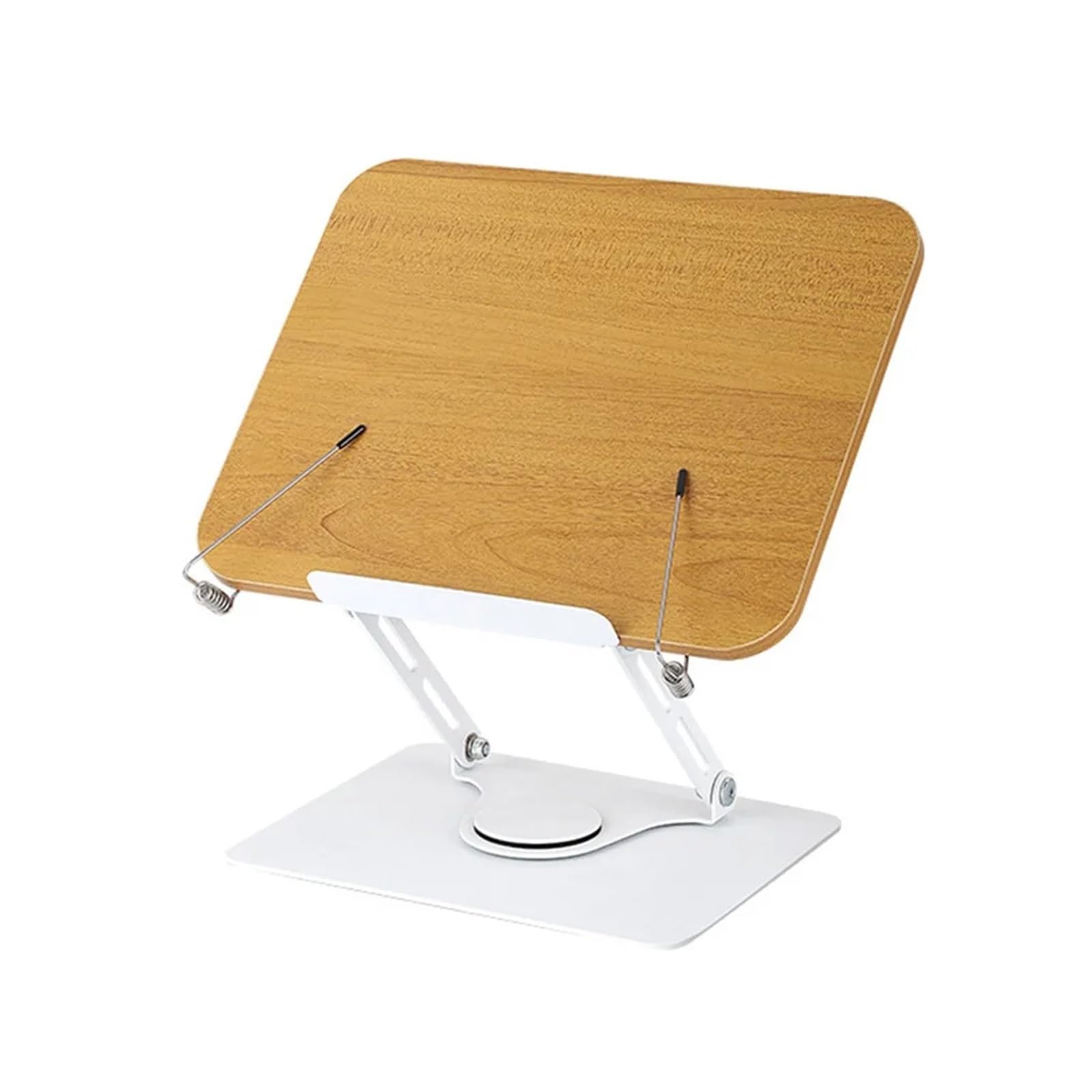 Atril de Lectura Solid Wood Reading Rack Foldable with Elastic Page Clips Book Stand Adjustable 360° Rotating Base Laptop Holder Desktop Riser