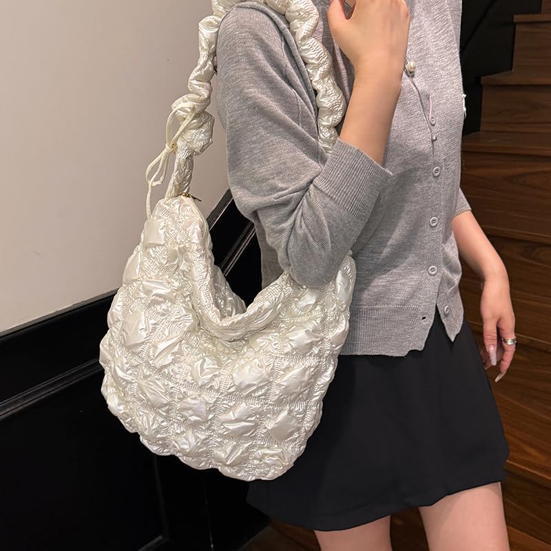 Nylon Quilted Underarm Bag Top-Handle Casual Handbag Cloud Pleatd Bag for Women Ladies Work Travel Commuting3