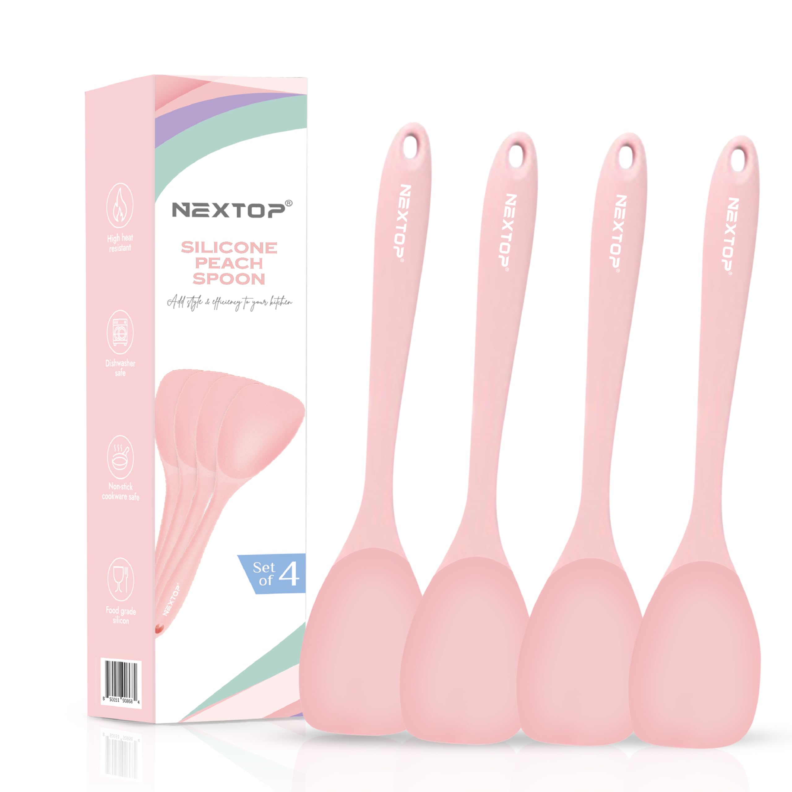 NEXTOP Silicone Spatula Set of 4 - Multipurpose Seamless Silicone Spoon Spatula for Mixing and Cooking -Heat Resistant Flexible Kitchen Utensils for Blending, Stirring, and Baking - Peach