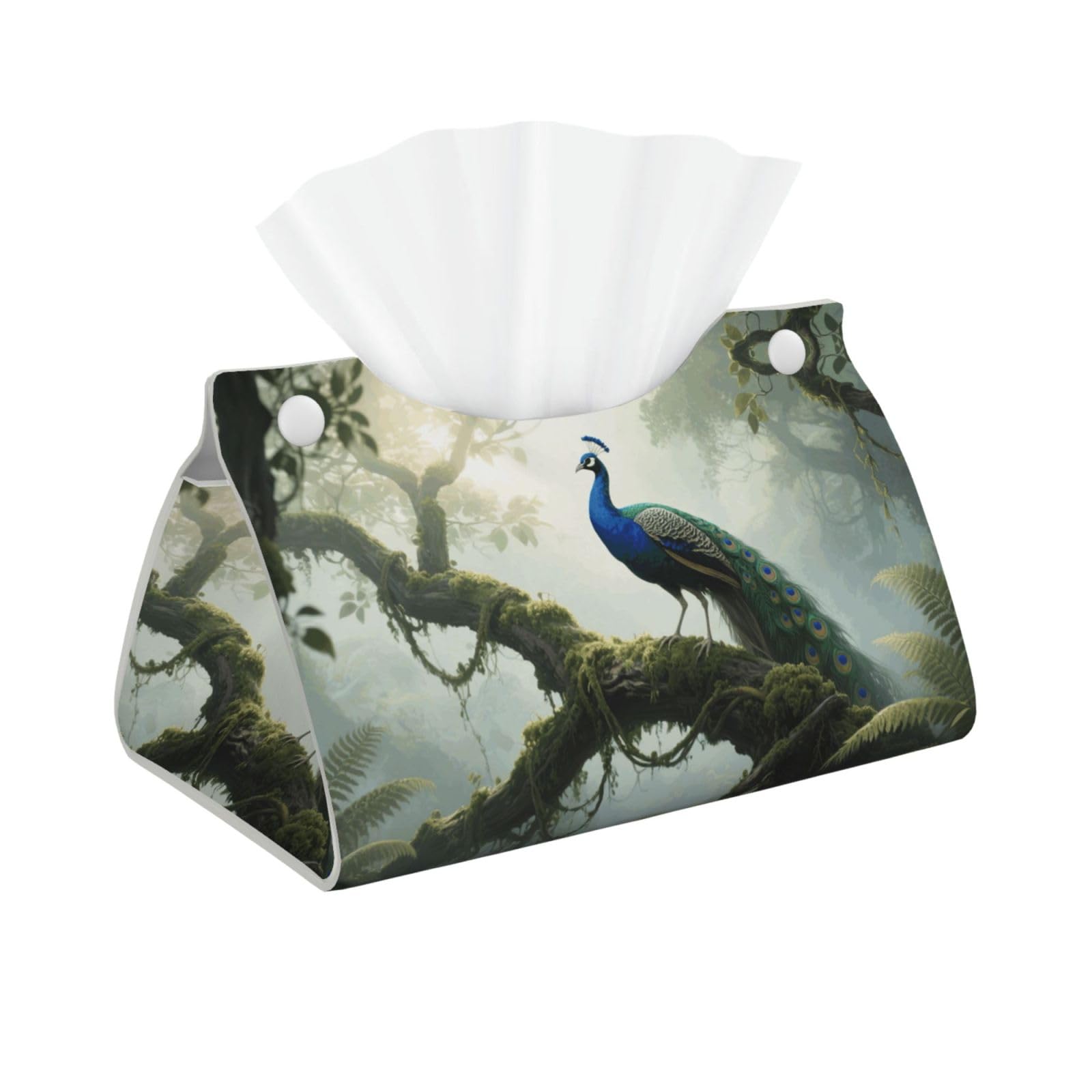 Pu Leather Tissue Box Cover, Forest Peacock Rectangle Tissue Case Covers Decorative Tissue Box Holder Waterproof Tissue Holder Organizer for Bathroom Home Office