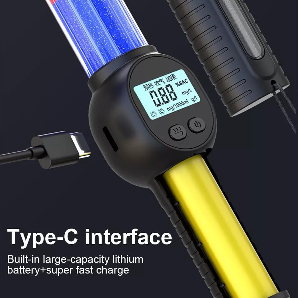 Image of Baton Portable Breathalyzer-Professional Alcohol Tester with Smart Sensor Tech,Red-Blue Warning Lights,No-Contact Blowing,Fast Type-C Rechargeable,Flashlight for Police,Security& Road Safety