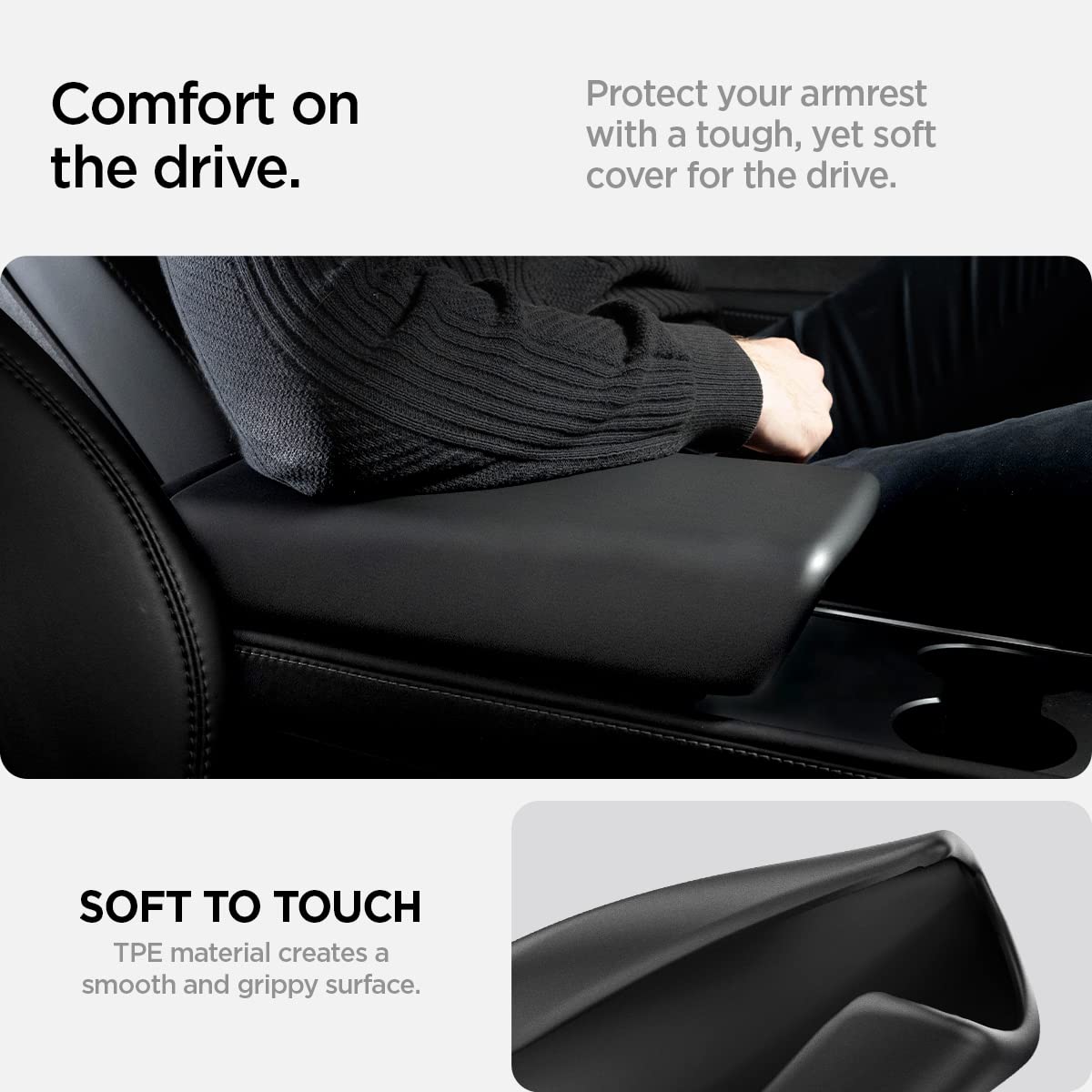 Spigen Tesla Model Y (~2024) et Model 3 (~2023) Console Centrale Housse de Coussin d'Accoudoir Conçu pour Accessoire Tesla - Noir
