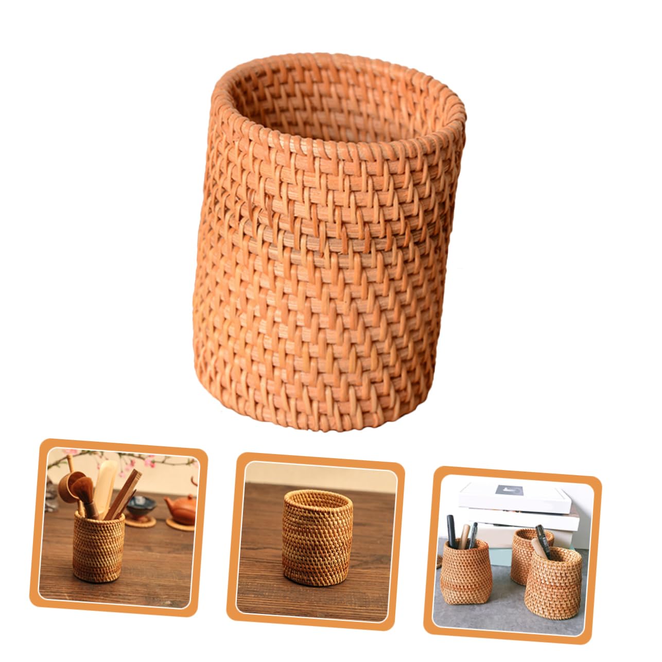 NUOBESTY Lot De 5 Porte-pinceaux De Maquillage En Rotin Pour Organiser Votre Bureau