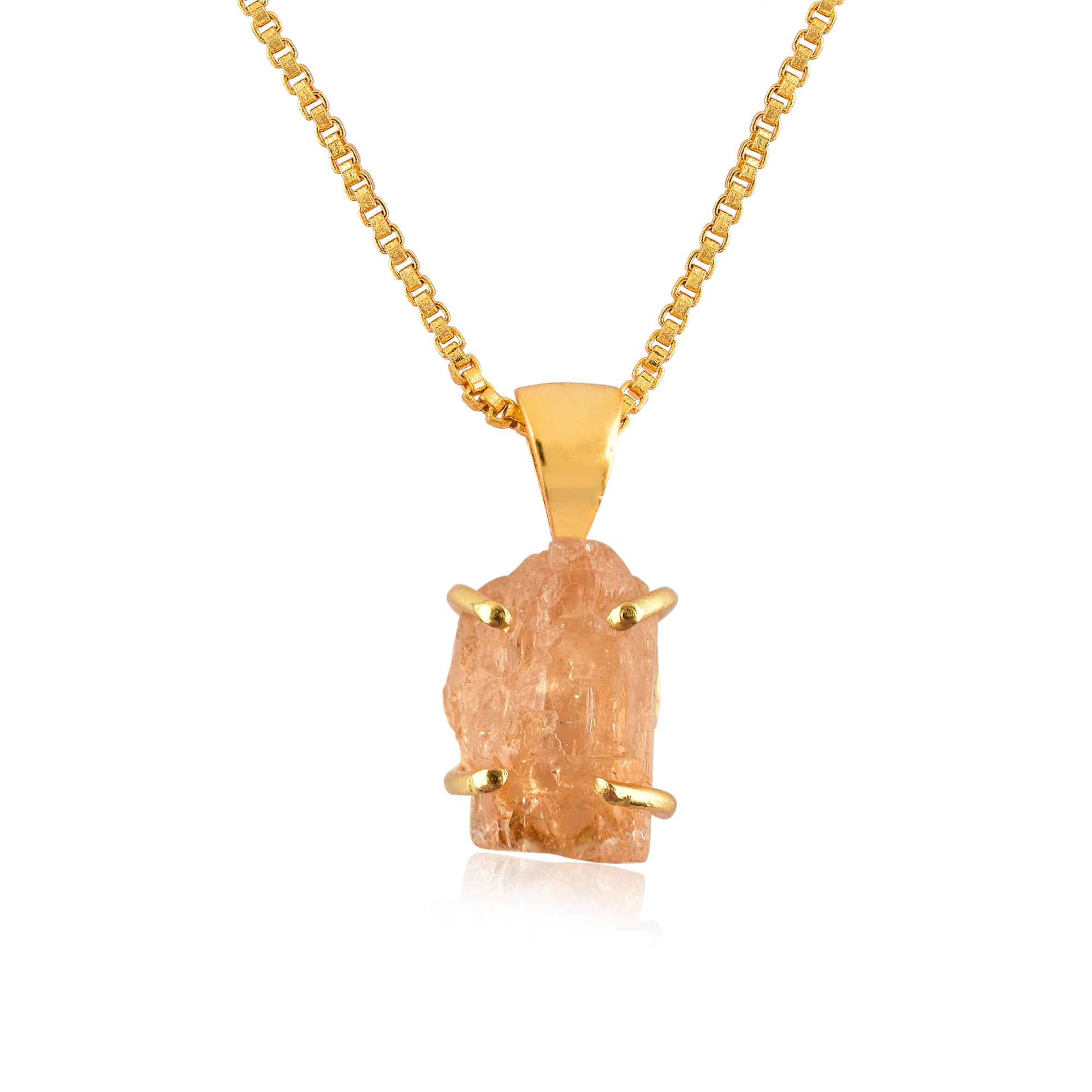 InfinityGemsArt Raw Imperial Topaz Gold Pendant Necklace, November Birthstone, Natural Orange Gemstones, Chakra Healing, Crystals Jewelry, Gifts For Men/Women, 18 Inches Gold Plated Adjustable Chain