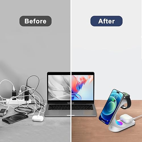 Miniatura 4 de Cargador inalámbrico 3 en 1, con 6 modos de luz colorida para soporte de escritorio, estación de carga inalámbrica MagSafe rápida para iPhone 15 14
