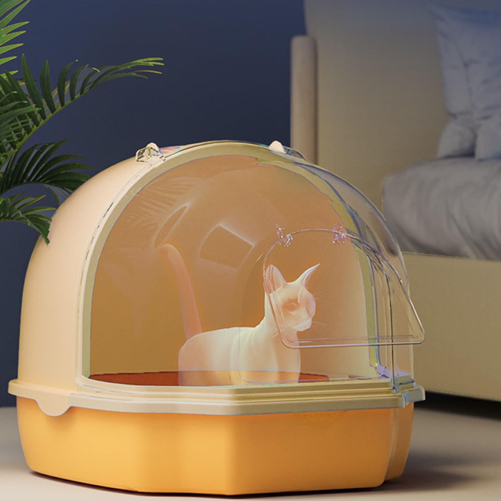 Solo para perros y gatos Arenero para gatos, inodoro totalmente cerrado con puerta, gran arenero para gatos, antisalpicaduras, arena para gatos, artículos para mascotas para interiores (amarillo)