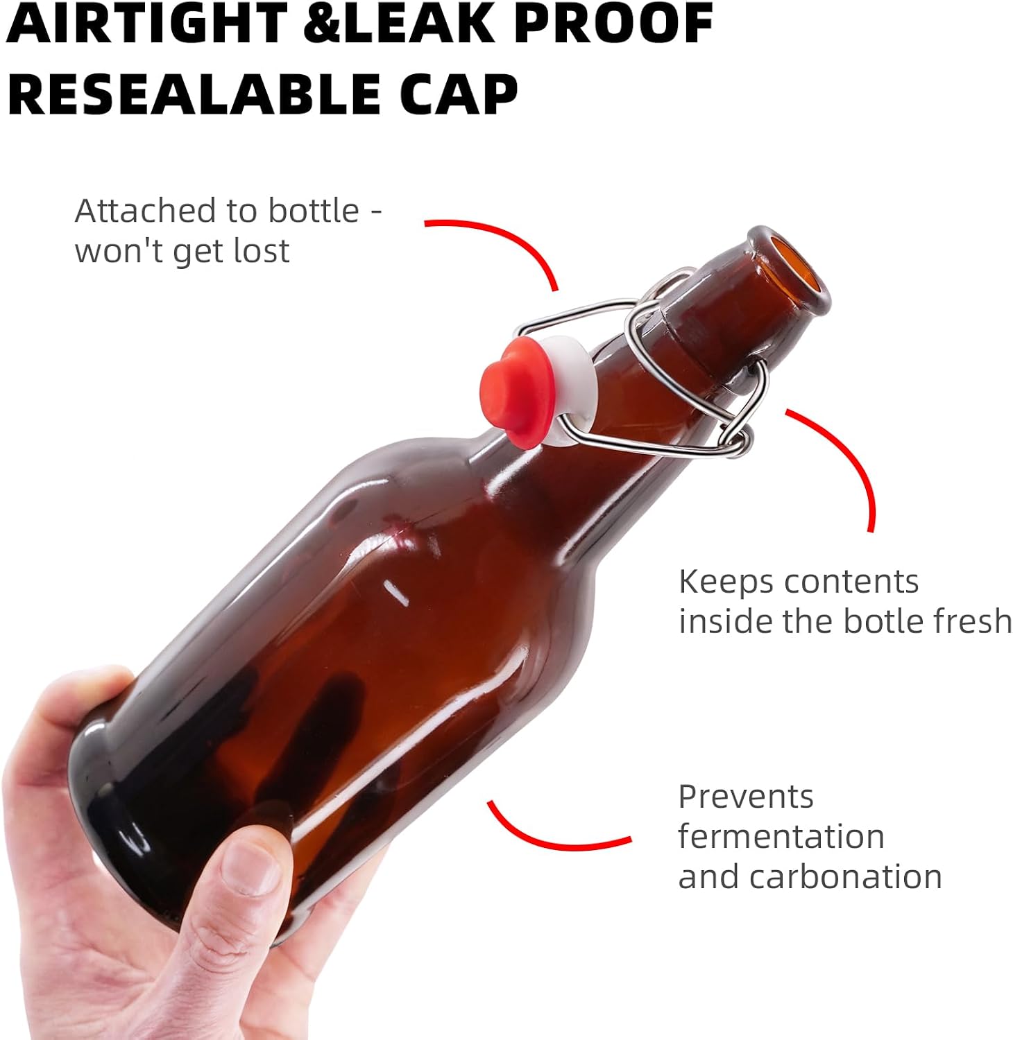 1Pc Amber Swing Top Brewing Bottles with Leak Proof Easy Caps, Glass Beer Bottle Flip Top Bottles For Kombucha, Kefir, Vanilla Extract, Beer (16oz Sole)