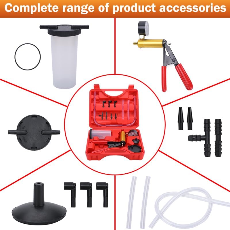 Miniatura 3 de Kit de purga de frenos 2 en 1 con bomba de vacío manual con adaptadores de manómetro, juego de purga de líquido de frenos automotriz con funda