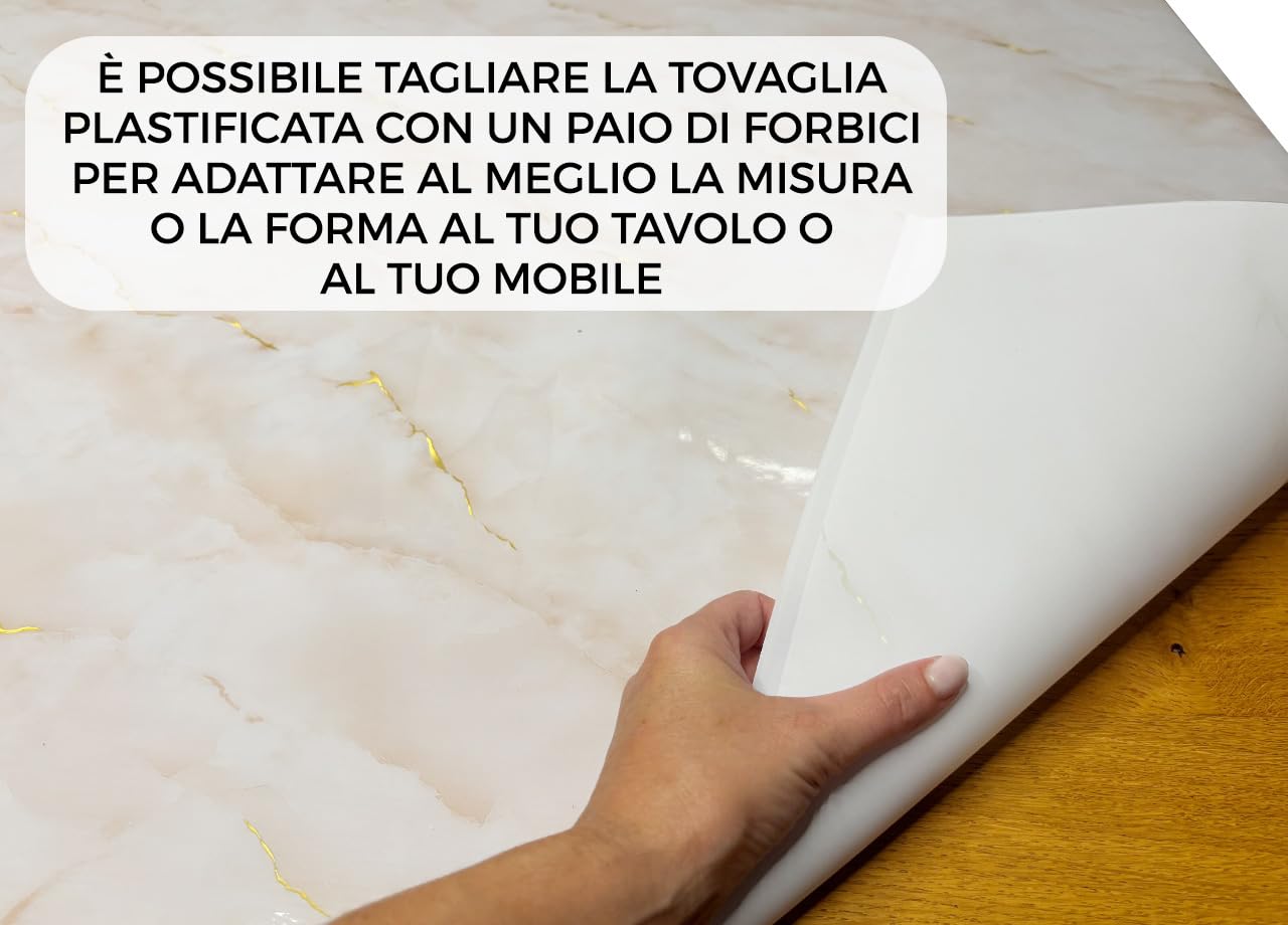 CapitanCasa Tovaglia PVC Copritavolo Interno Esterno Antimacchia Crystal Marmo 1,50mm 100X200 D10