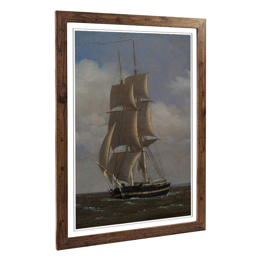 Big Box Art Framed Print of Christoffer Wilhelm Eckersberg Sailing Ship 3 Design | Wall Art Picture| Home Decor for Kitchen, Living Room, Bedroom, Hallway, Walnut, A2 / 24.5x18 Inch / 62x45cm