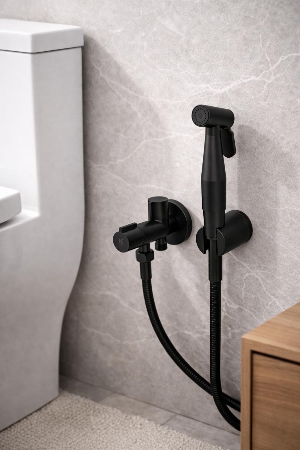 KÄLLA - Grifo Higiénico Empotrado con Ducha Bidet Negra para Inodoro Baño Japonés Bidet Sprayer Manguera Metálica Sistema Antifugas Sustituto de Bidet