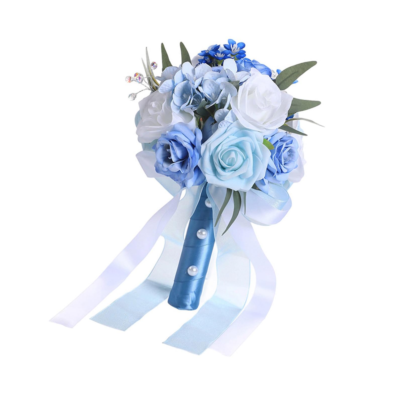 Rose Bouquet Artificial White Blue Rose for Ceremony Rehearsal Reception Perpetual Keepsake Bridal Handheld Rose Bouquet