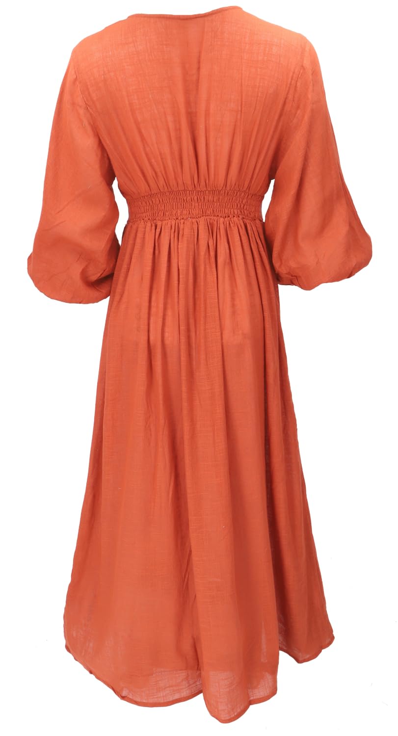 GURU SHOP Letnia sukienka w stylu boho, przewiewna sukienka z długim rękawem, bawełniana sukienka z głębokim dekoltem, damska bawełna