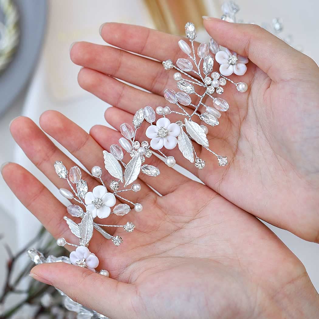 Brateuanoii Diadema De Cristal Plateado, Diadema De Hojas De Flores, Accesorio Para El Pelo De Boda Para Novia, Accesorios Para El Cabello Para Mujeres Y Niñas