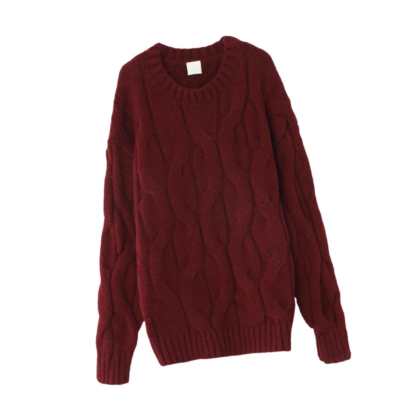 zoomella Women Sweater Knitwear Party Crew Neck Loose Outfits Fashion Knitted Sweater Red-picture-42