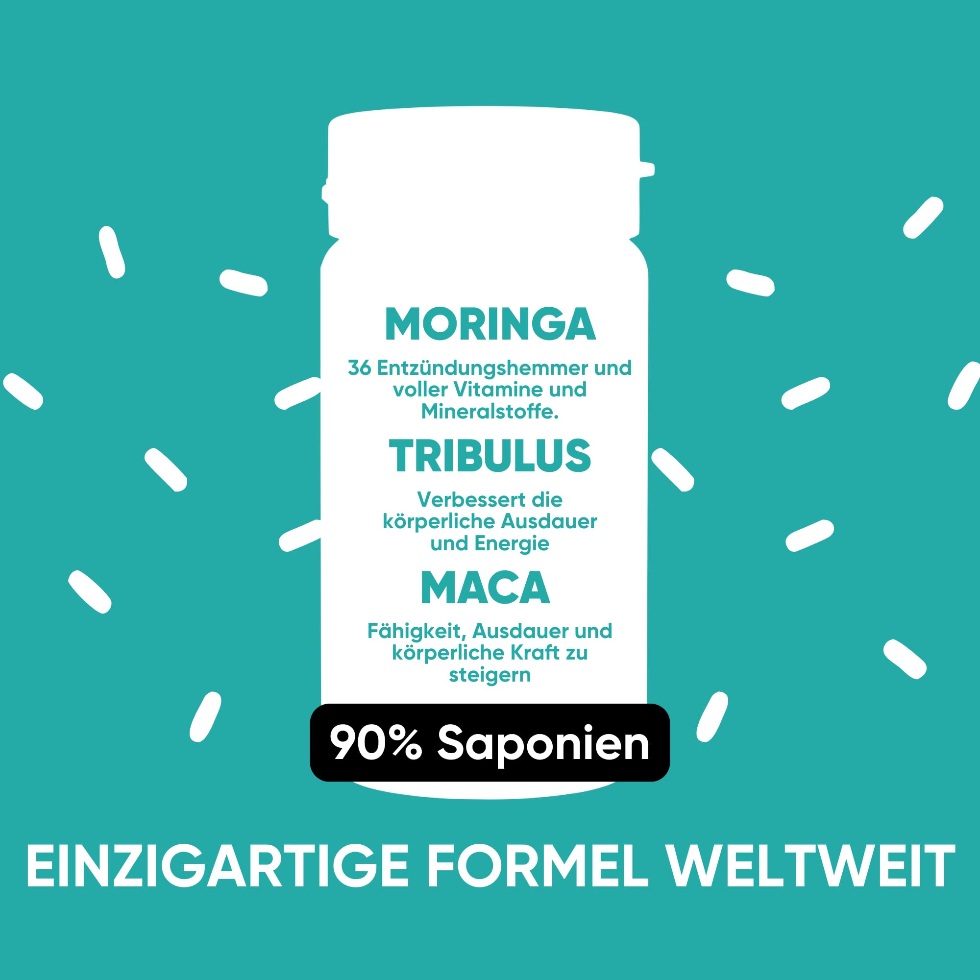 RedMoringa Tribulus Terrestris, Maca & BIO Moringa Kapseln - 90% Saponinen Kraft & Testosteron Booster - Unterstützung für Muskelaufbau & Libido | 180 Kapsel