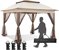 Vista 7 de 11x11 Tienda de campaña desmontable para exteriores con paredes de malla para patio, césped, jardín trasero y terraza, beige