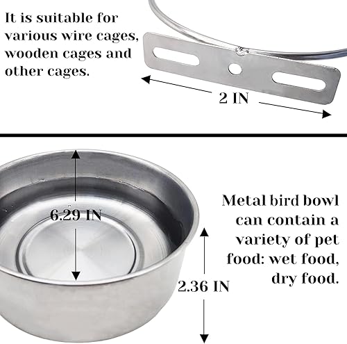 Miniatura 39 de PINVNBY Tazas de alimentación para loros, platos de comida para pájaros, comederos de loro de acero inoxidable, cuencos de jaula de agua con soporte