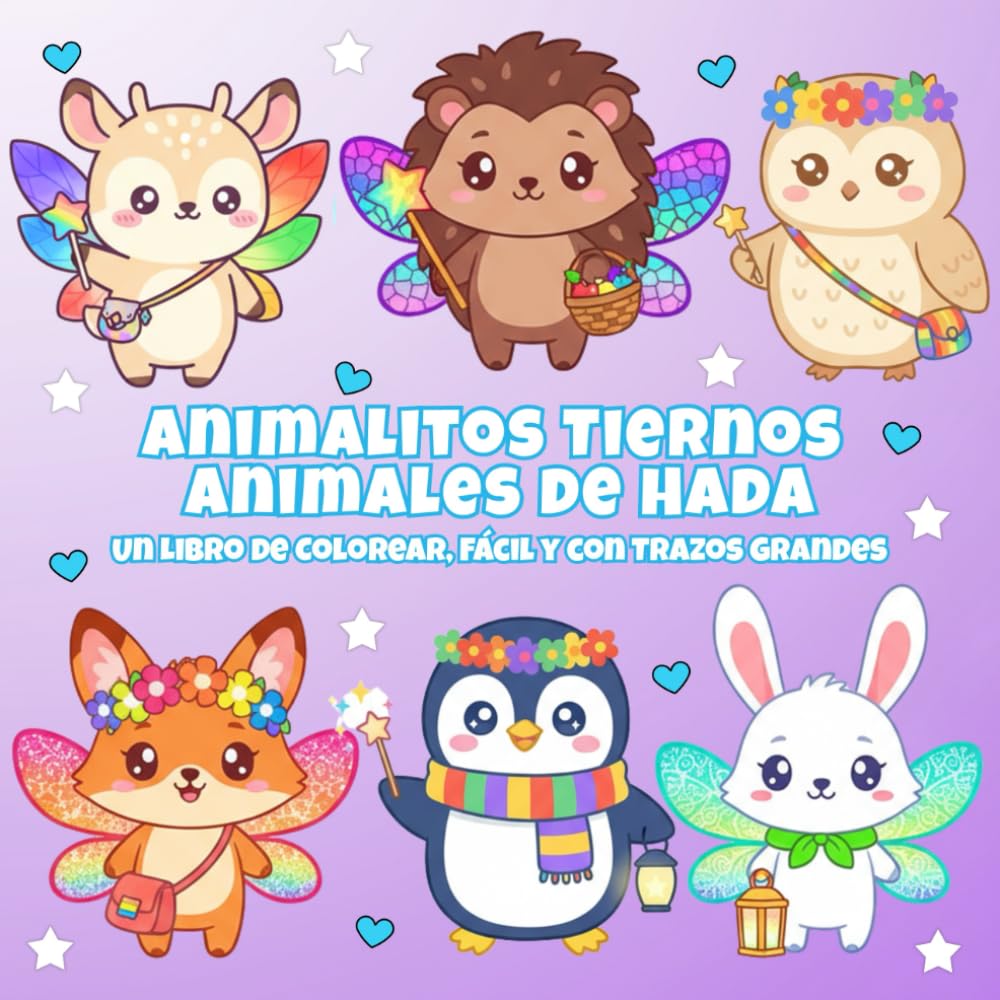 Animalitos Tiernos Animales de Hadas: Libro de Colorear para Adultos, Adorable, Anti-estrés y de Trazos Grandes