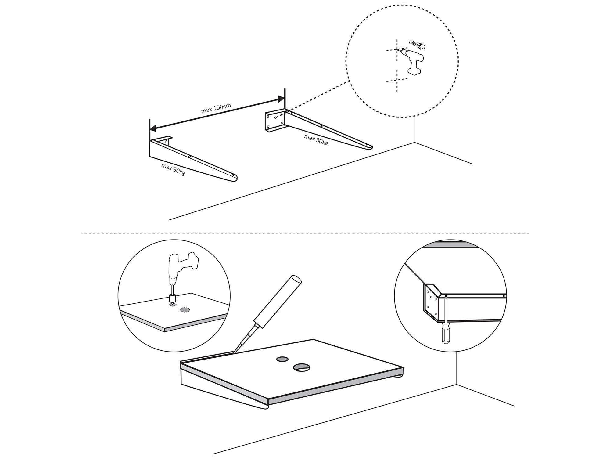 moebel-eins Waschtischhalterung, Material Metall, Schwarz matt, 42 cm