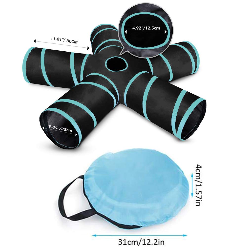 Tunnel pour Chat 5 Voies, Tube de Tunnel Pliant pour Animaux de Compagnie avec Sac de Rangement pour Chats, Chiots, Lapins, cobaye, Utilisation intérieure et extérieure