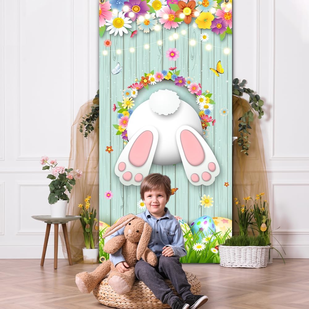 Happy Easter Door Cover Cute Bunny Door Cover Happy Easter Party Supplies Easter Welcome Door Porch Sign Banner for Spring Easter Holiday Party Decorations