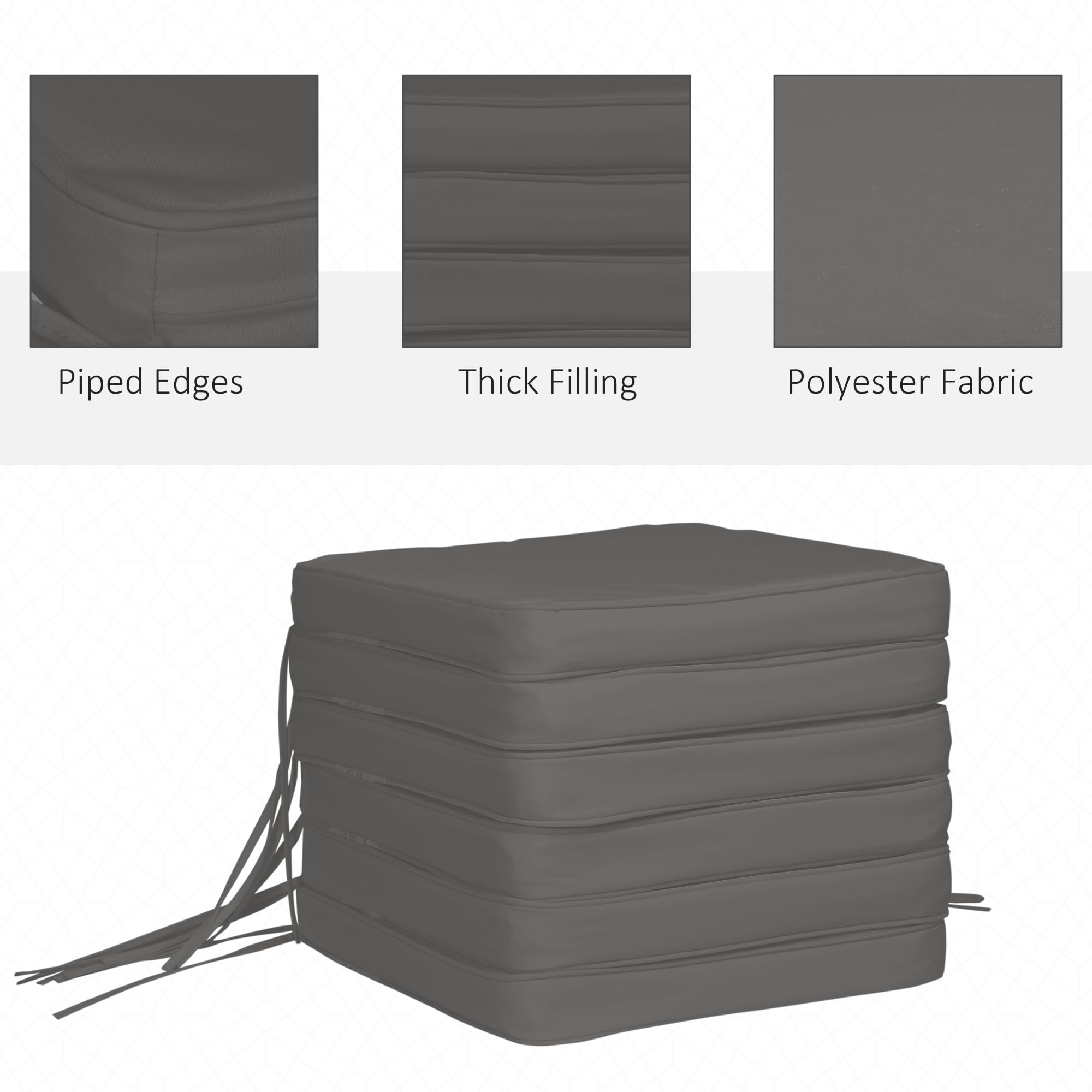 Outsunny Juego de 6 Cojines de Silla de jardín con Sujetadores, 42 x 42 cm, para Silla de Comedor, Color Gris
