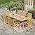 HERA'S HOUSE 9 Pieces Outdoor Dining Set, Wooden Patio Table and Chairs, Rectangular Expandable Acacia Wood Table Chairs Set for Backyard Garden Lawn Deck