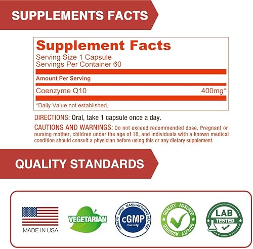 Miniatura 5 de Lovita Suplementos CoQ10 de 400 mg  Polvo de coenzima Q10 de fácil absorción  Enzima antioxidante Co Q10  Apoya la salud del corazón  Vegano  60