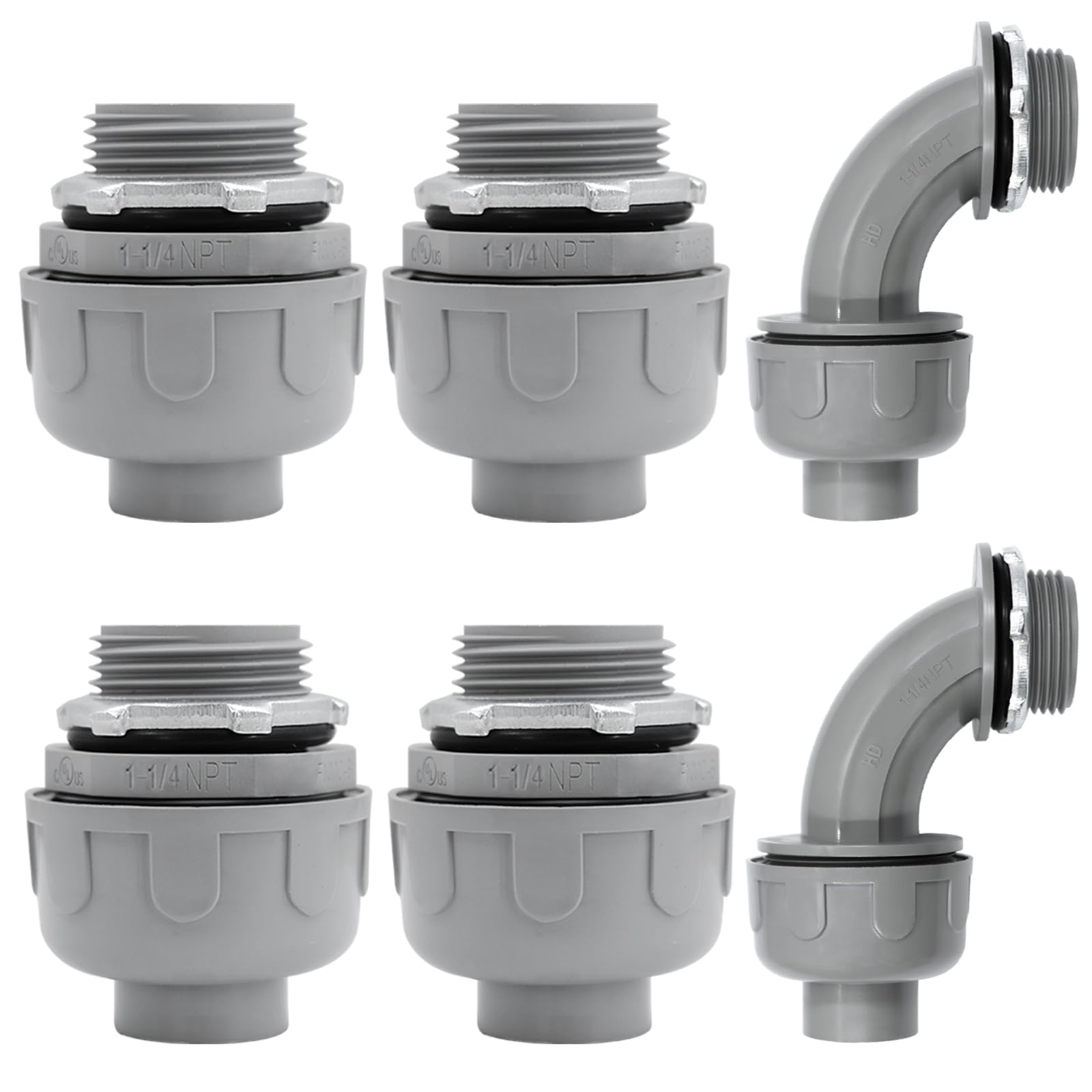 Wocloer 1-1/4 inch Liquid Tight Connector PVC Flexible Conduit Connector, 180 Degree and 90 Degree UL Listed, Non-Metallic Electrical Conduit Fittings (6 Pack)-image-33