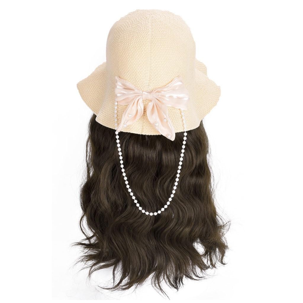 EERINESS Wig With Bangs Hat Wig Women's Wig Cap, Long Curly Wig Cap, Wavy Fashion Wig Cap, Suitable For Daily Theme Parties, Concerts, Dates Hat with Hair Attached for Women (Color : 02)