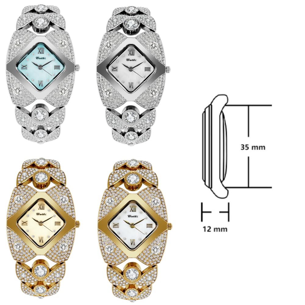 Orologio da polso da donna con cinturino in cristallo, stile retrò, con strass