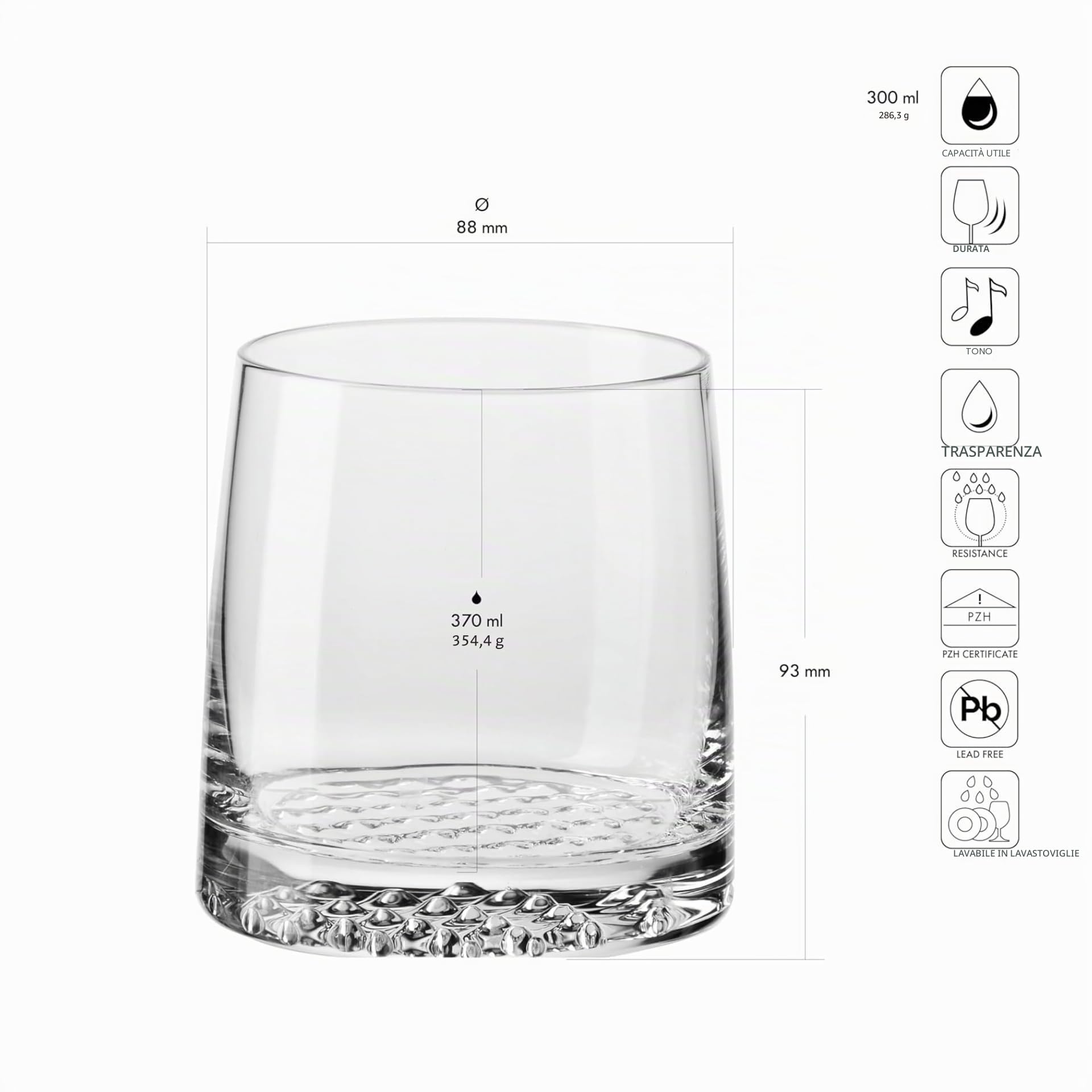 Krosno Bicchieri da Whisky | Set da 6 | 370 ML | Collezione Fjord | Ideale per Casa, Ristoranti e Feste | Lavabile in Lavastoviglie