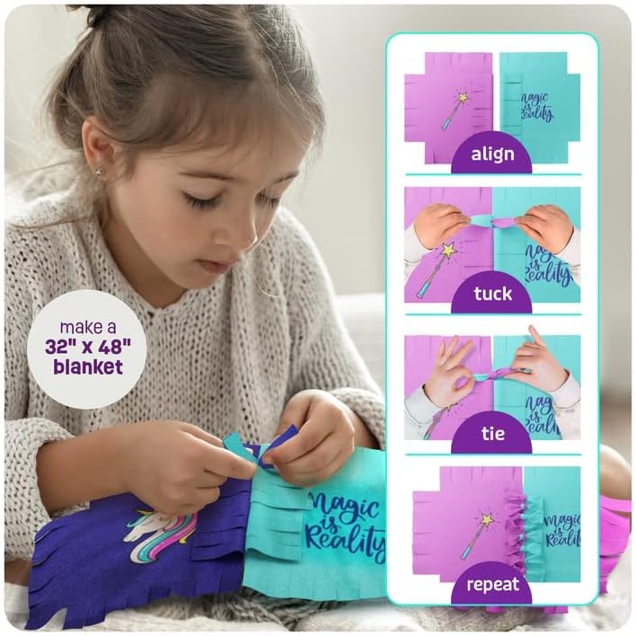Pretty Me Unicorn Tuck N' Tie Fleece Blanket Kit - No Sew Blanket Making Kit - DIY Crafts for for Girls Ages 6+ Year Old - Best Arts & Craft Girl Gifts Ideas - Kids Crafts Gift Toys Kits 2 61NdecPMfSL. AC