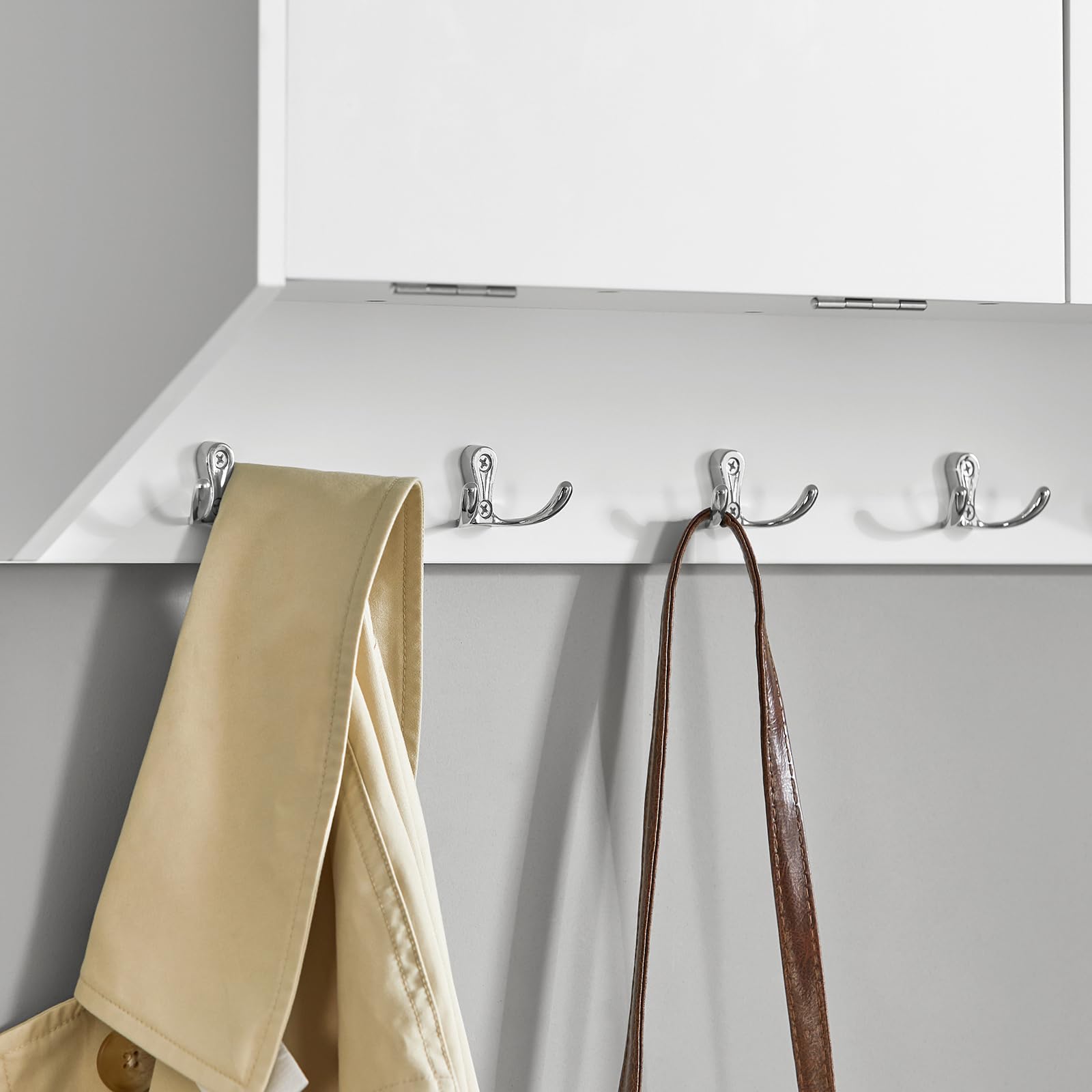 SoBuy Appendini da parete con 2 cassetti 78x20x30cm per ingresso | Mensola pensile con 2 cassetti ribaltabili e 5 ganci in metallo, MDF E1, carico 25kg, bianco FHK24-W