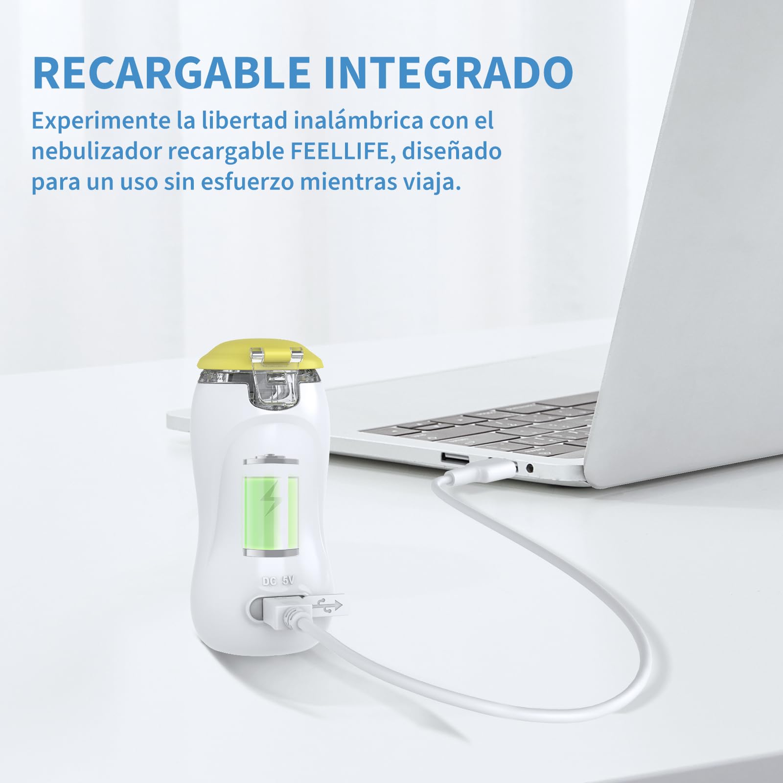 FEELLIFE Nebulizador Portatil para Bebe y Adultos, Nebulizador Silencioso Tasa de Atomización Ajustable, Inhalador Recargable para El Tratamiento de Tos, Asma, Enfermedades Respiratorias-Amarillo
