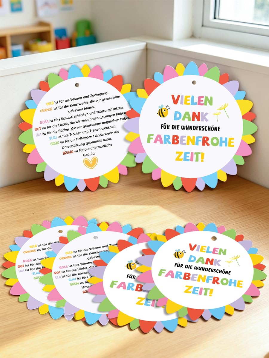 10 Stück Abschiedsgeschenk Erzieherin Geschenkanhänger - Vielen Dank für die Wunderschön Farbenfrohe Zeit, Danke Erzieherin Abschied, Kita & Kindergarten Abschiedsgeschenk für Erzieher