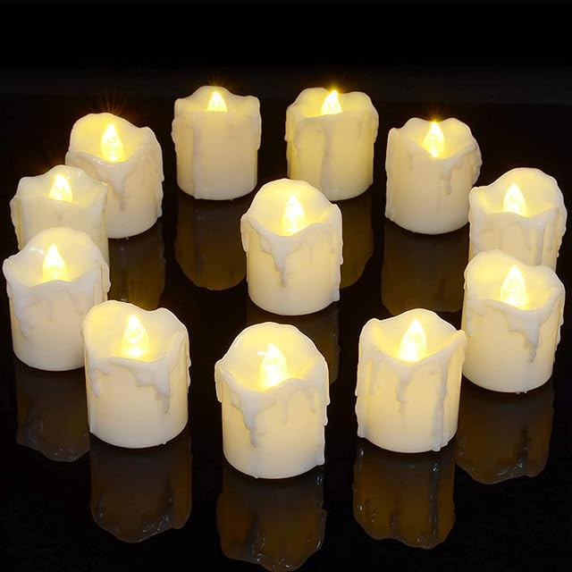PChero 12pcs Battery Operated Warm White Timing LED Flameless Flickering Tea Lights Candles with Timer, 6 Hours On Per 24 Hours Cycle for Party Home Halloween Christmas Decor - [1.7inch High Version]