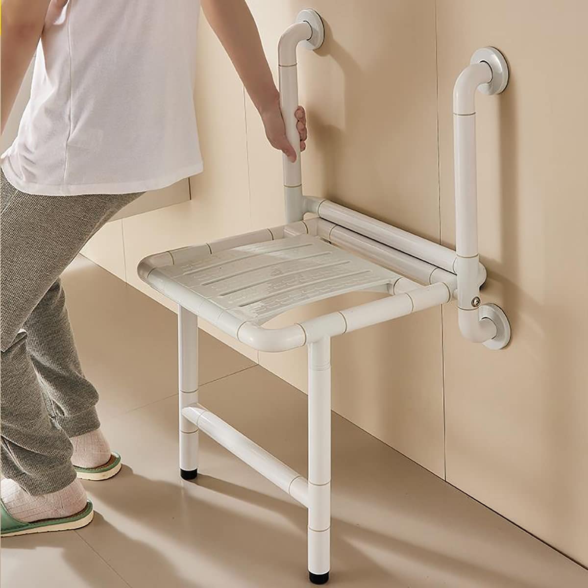 Silla de Ducha Plegable con reposabrazos, Asiento de Ducha montado en la Pared, Seguridad, Antideslizante, pasamanos sin barreras for discapacitados, for Ducha Interior, Adultos, Ancianos (Color : Ye