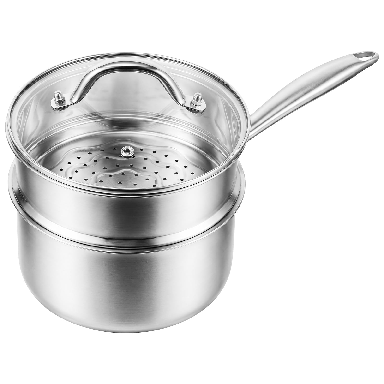 Ohtomber 2.5 Qt Tri-Ply Stainless Steel Saucepan with Steamer Basket & Lid