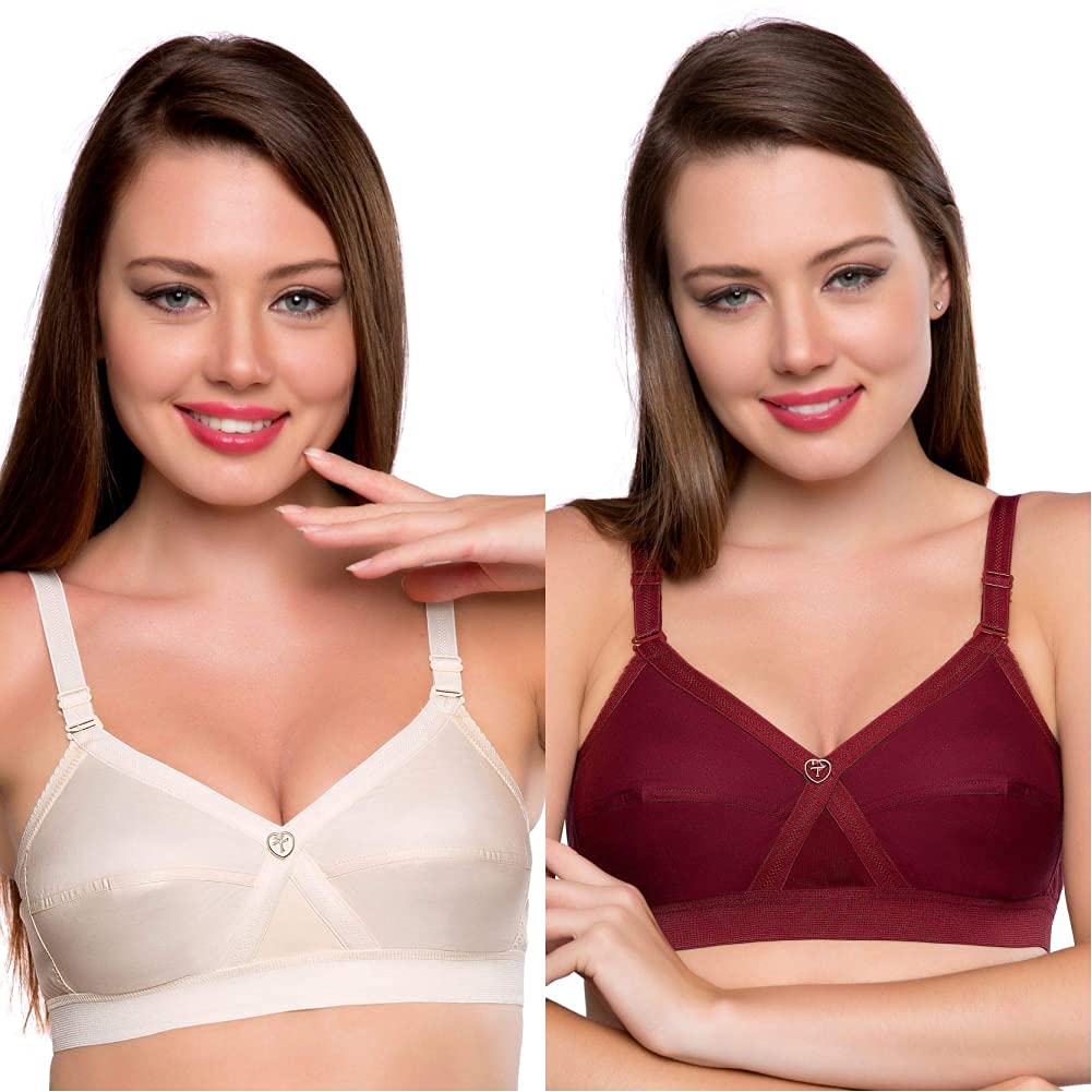 TRYLO Women's Bra Pack of 2-MARUN + Skin_32F