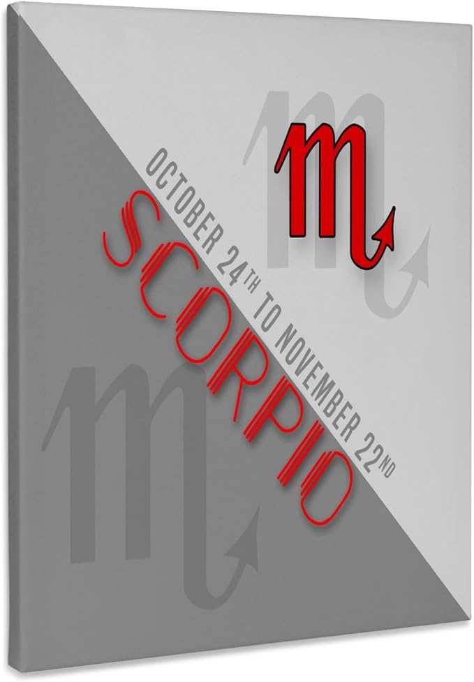 3dRose, Scorpio Red and Gray Zodiac Star Sign for October and November, Museum Grade Canvas Wrap 11x14