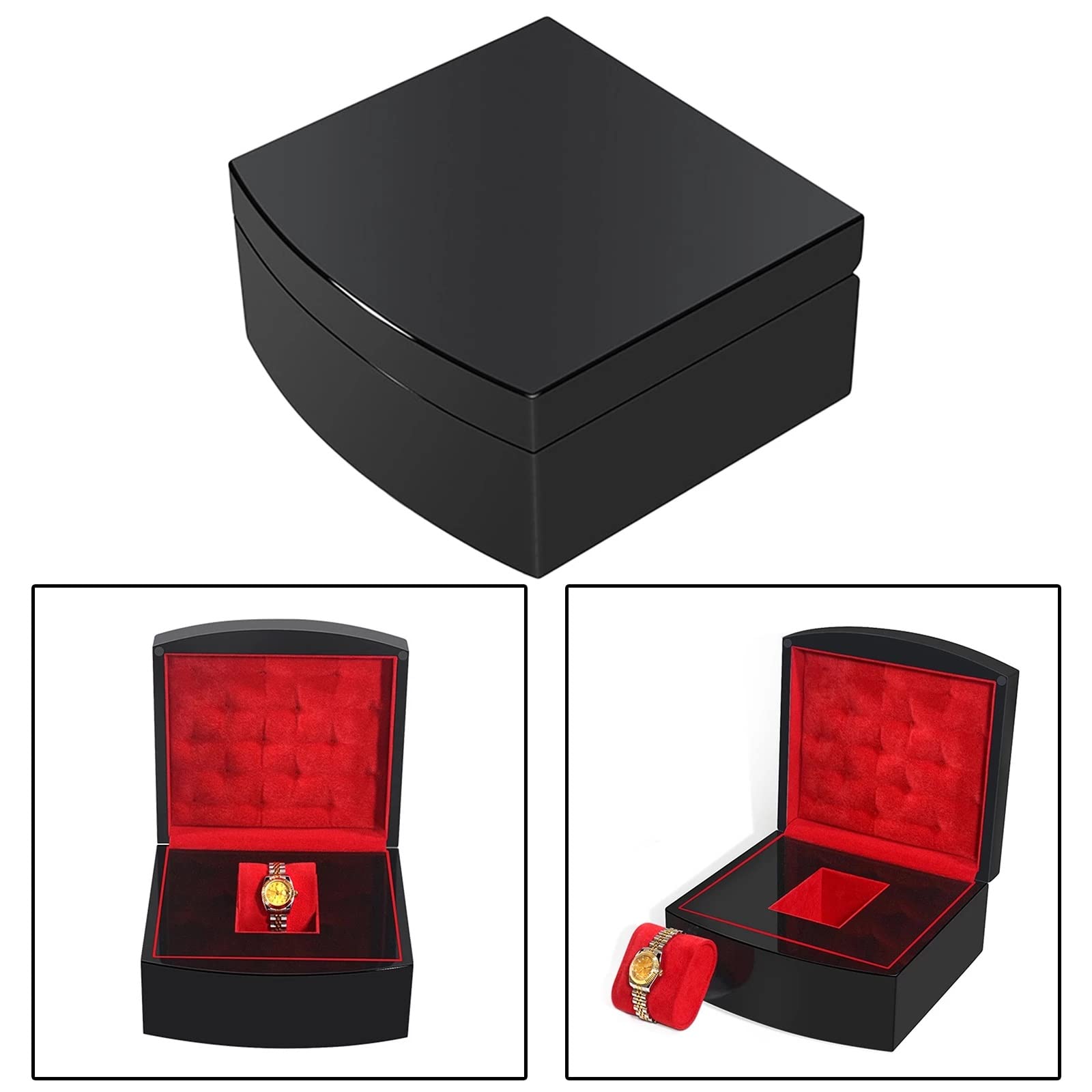 Caja organizadora de Relojes, Caja de Madera Brillante para Guardar Joyas, Pulseras, Regalo, Rejilla única, 1