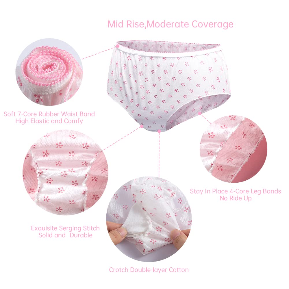 Travelcare 7 Pezzi Biancheria Intima Non Tessuta USA e Getta da Donna Slip da Donna Stampa di Carta Mutandine per Viaggi Hotel Spa Soggiorni in Ospedale Emergenze
