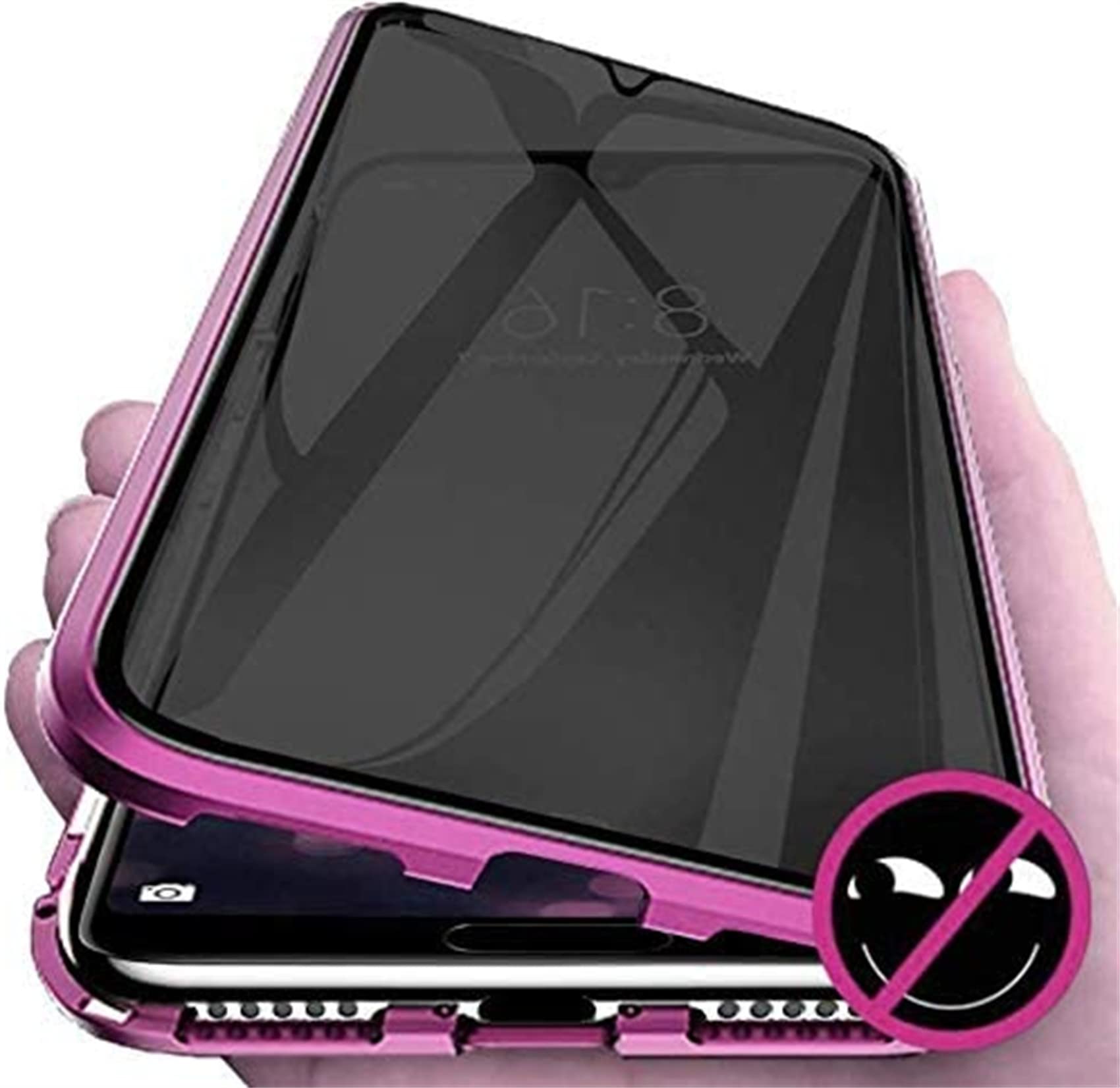 Simao Anti-Peep Custodia Magnetica Per IPhone 14 Pro – Cover In Metallo E Vetro Temperato Con Protezione Privacy A 360°, Colore Viola - 5
