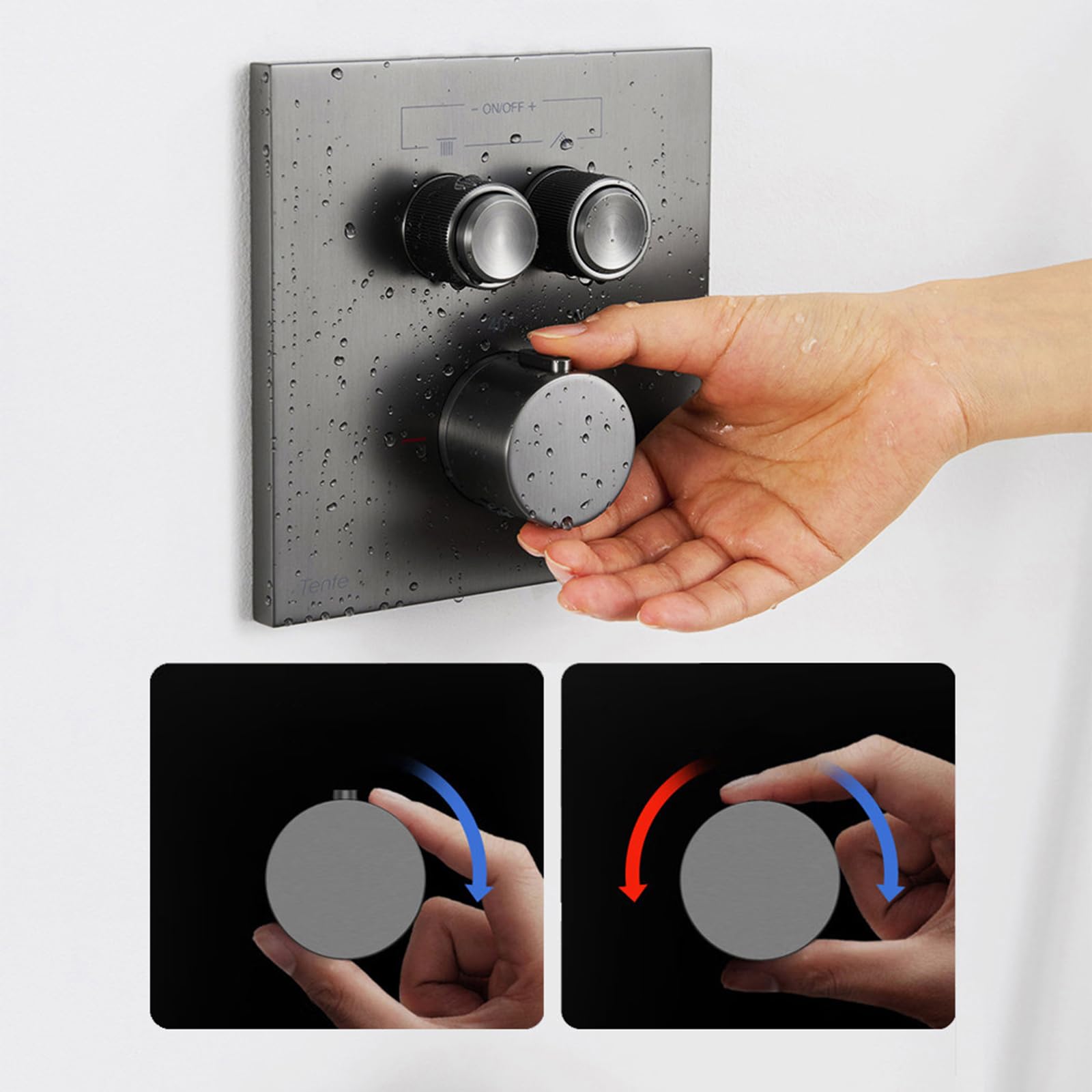 Juego de grifo de ducha termostático oculto con cabezal cuadrado de lluvia, estructura de latón, 2 válvulas de escape para baño moderno