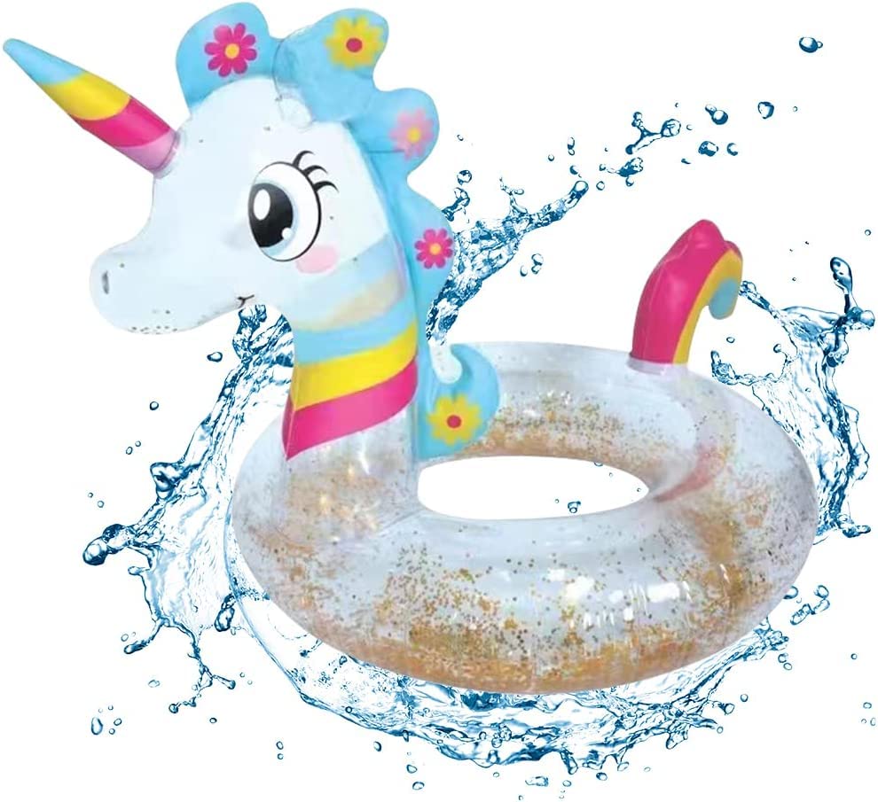 Gujey Unicornio Flotador Hinchable para Niño Piscina, Niño Natación Anillo Piscina Asiento Verano, Unicorn Sequin Swim Ring para Fiestas de Piscina Interior, Diversión en la Playa70CM