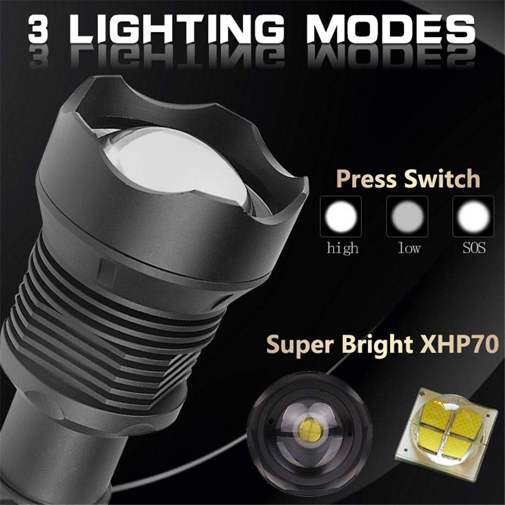 Flashlight 10000 lumenów XHP70 Most Powerful Zoomable LED USB Rechargeable Tactical Flashlight