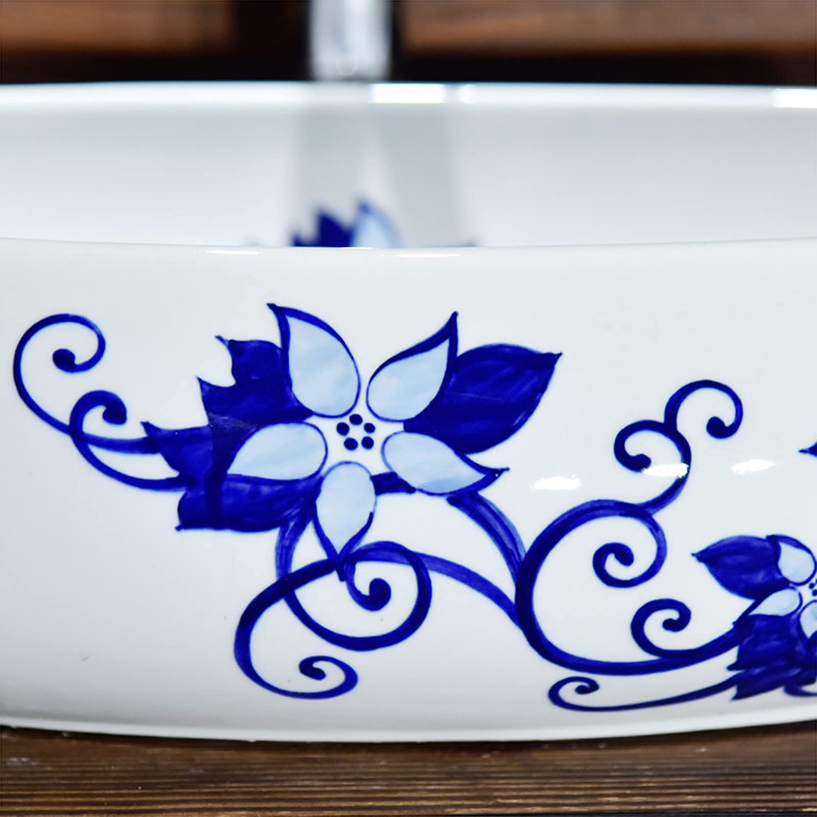 Umywalka nablatowa, umywalka ceramiczna, ręcznie malowana, owalna, nowoczesna umywalka nablatowa, do łazienki, do przebudowy wanny, 55x37x14cm